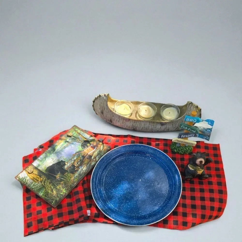 Canoe & Bear 8pc Rustic Cabin Decor Camping Party Decorations Resin Figurines
